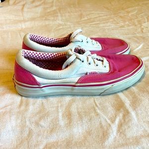 Pink and white lace up vans